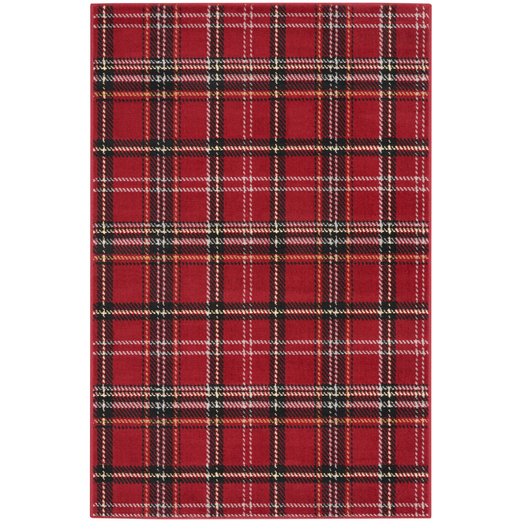 Nourison Home Grafix GRF03 Red Indoor Rectangle Area Rug - Power Loomed Medium Pile Plaid Rug-