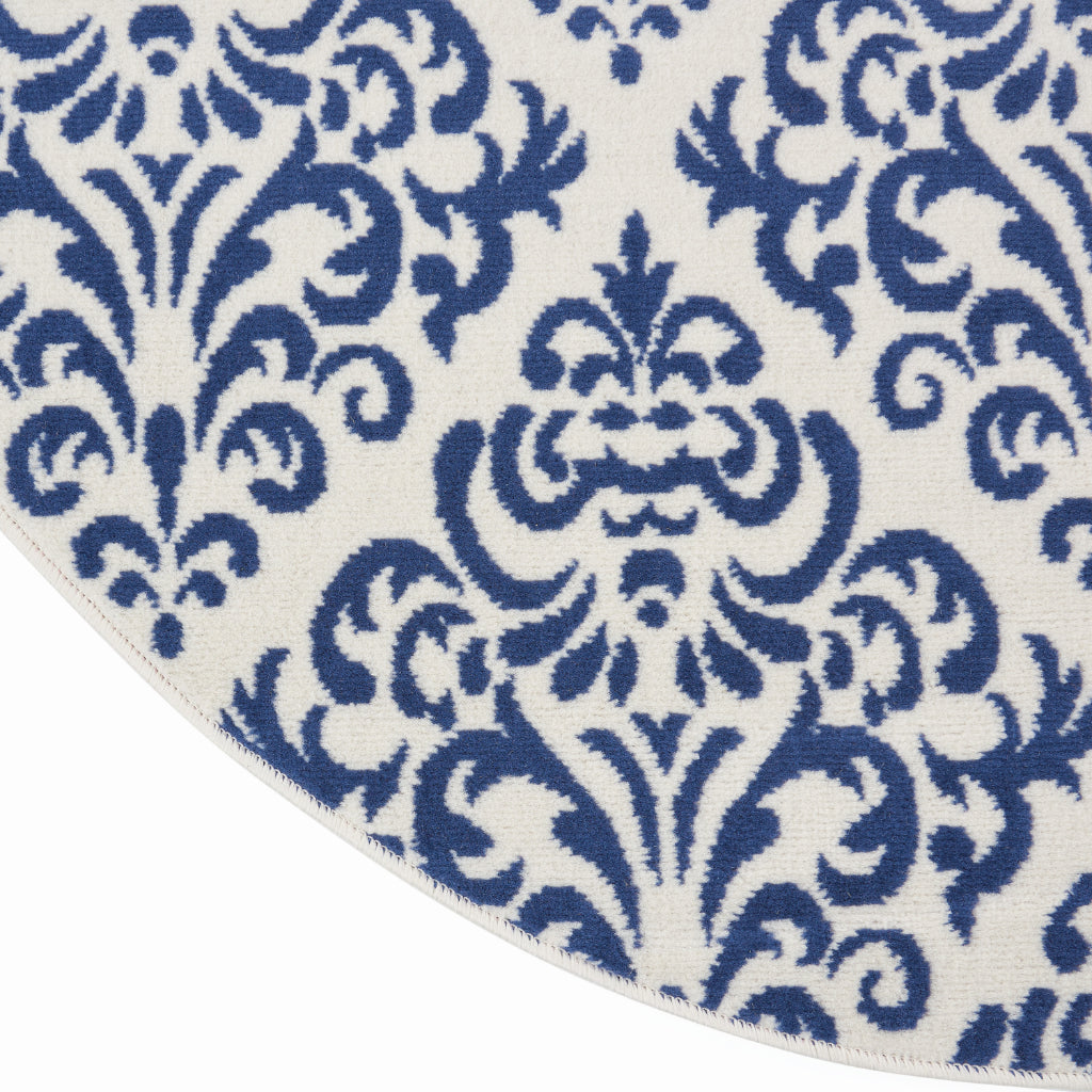 Nourison Home Grafix GRF06 Blue Round Indoor Area Rug - Power Loomed Medium Pile Rug with Damask Pattern