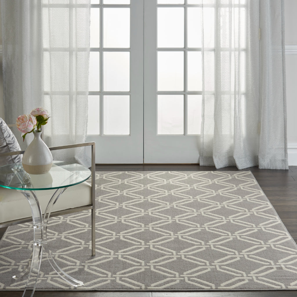 Nourison Home Jubilant JUB17 Gray Rectangle Indoor Area Rug - Contemporary Style Medium Pile Trellis Rug-