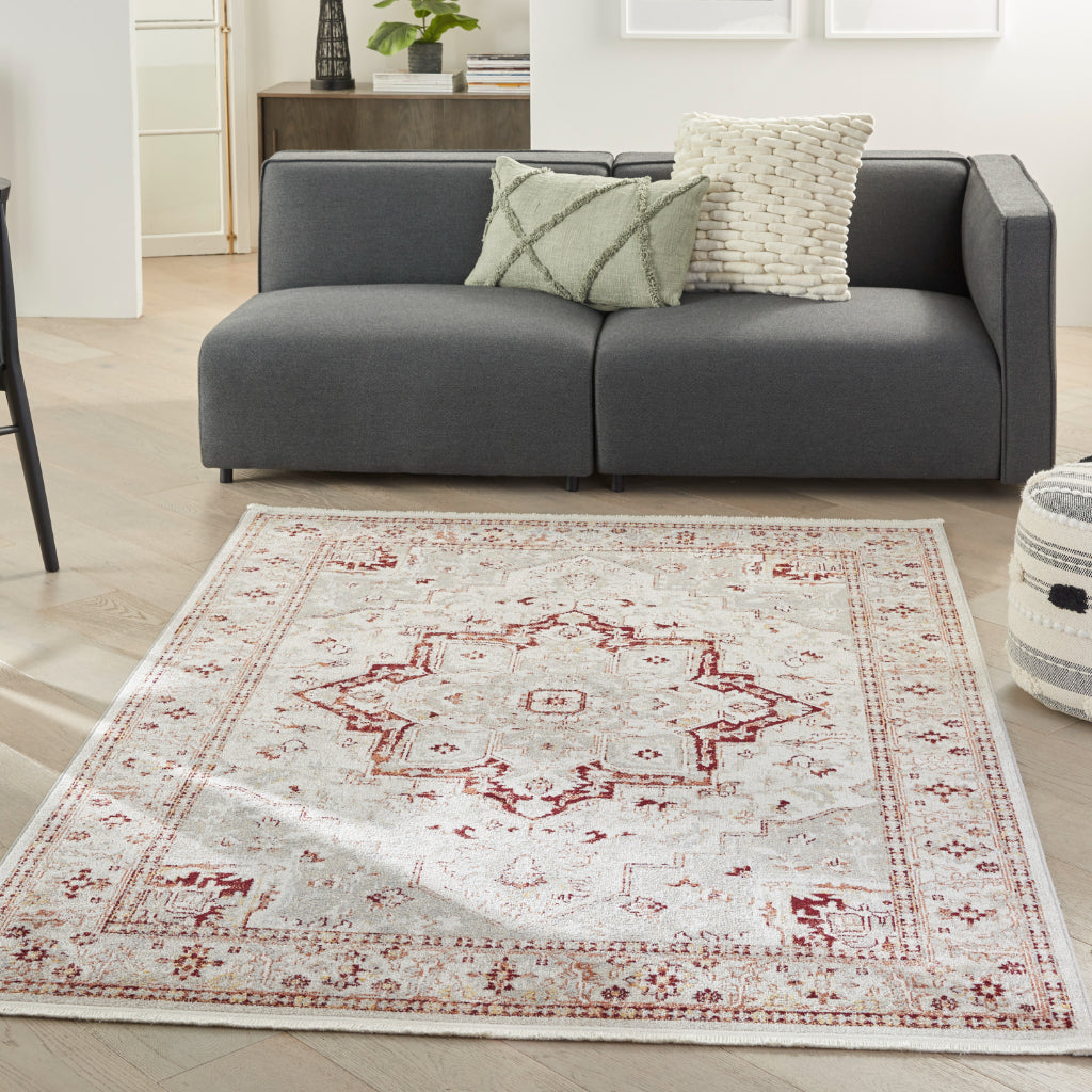 Nourison Home Geneva GNV02 Multicolor Power Loomed Rectangle Area Rug - Vintage Style Indoor Rug with Red &amp; Gray Palette