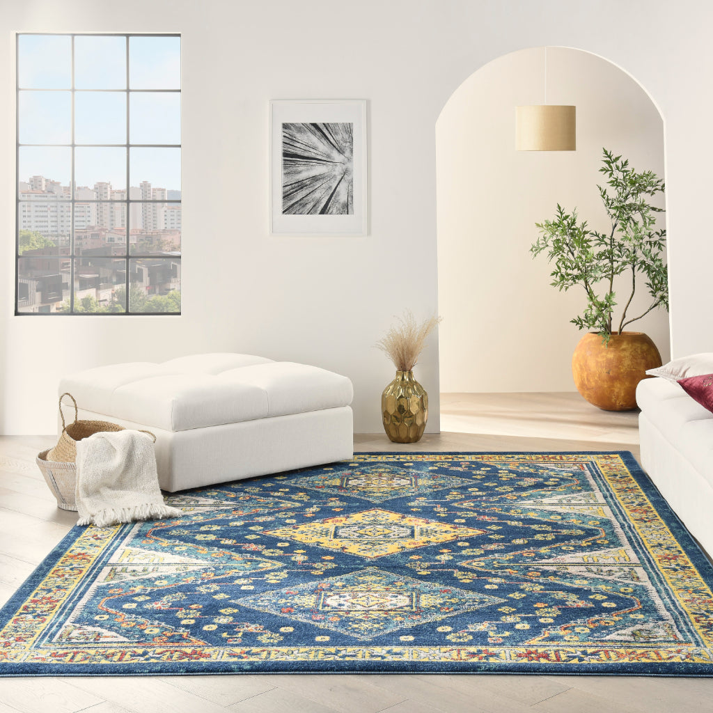 Nourison Home Allur ALR02 Power Loomed Multicolor Rectangle Area Rug - Indoor Rug with Blue Tribal Pattern-