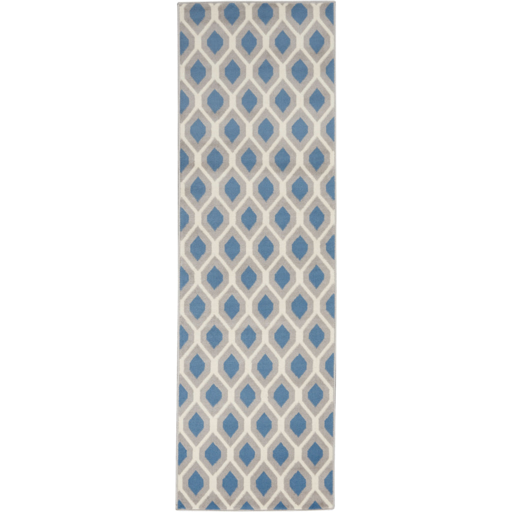 Nourison Home Grafix GRF22 Blue Indoor Runner - Power Loomed Medium Pile Living Room Runner-