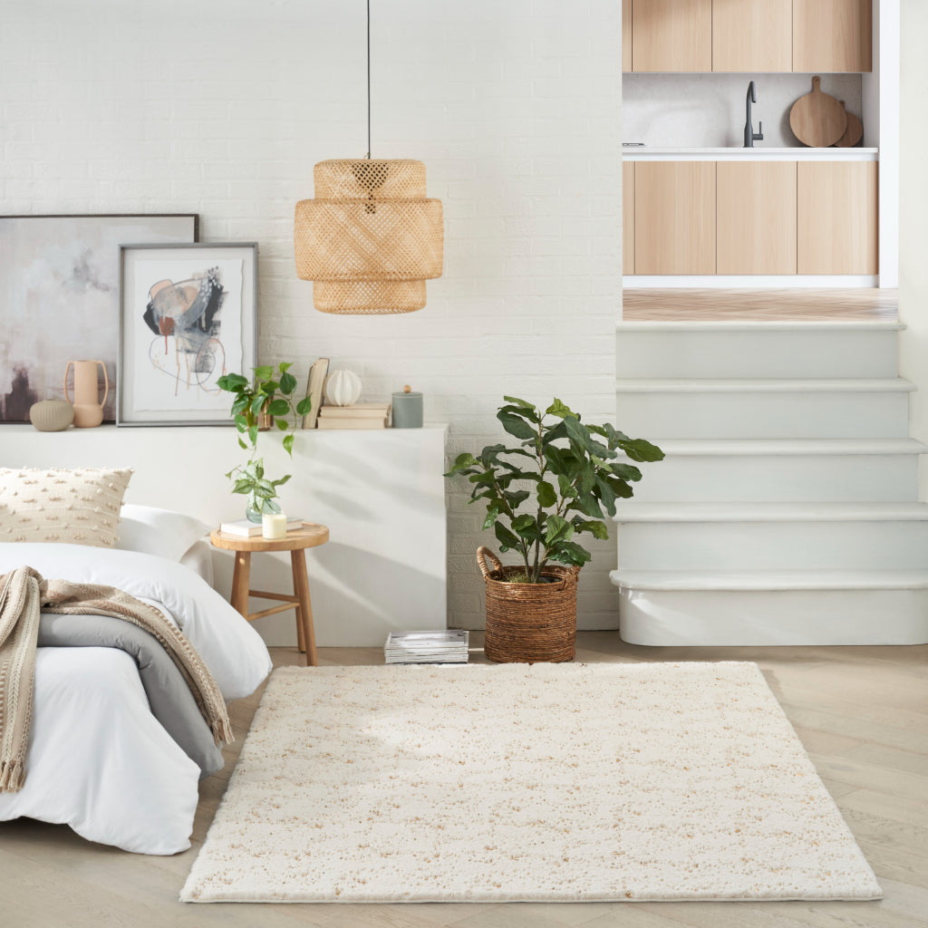 Nourison Home Cozy Shimmer CSH01 White Indoor Rectangle Shag Rug - Glam Hand Tufted High Pile Rug-