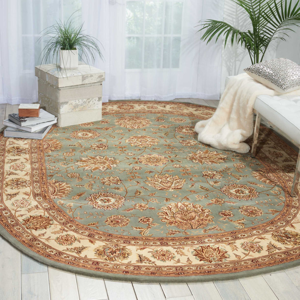 Nourison Home Nourison 2000 Multicolor 2210 Indoor Oval Area Rug - Elegant Wool &amp; Silk Floral Rug with Blue Background