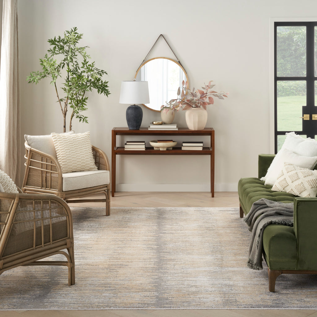 Nourison Home Abstract Hues ABH03 Multicolor Rectangle Area Rug - Power Loomed Indoor Abstract Design Rug with Gray-Gold Accent-