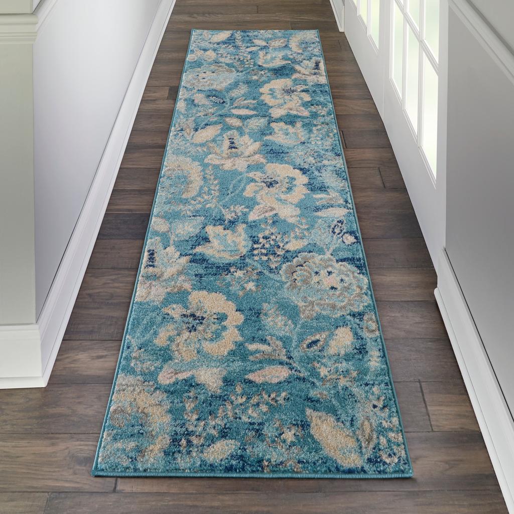 Nourison Home Tranquil TRA02 Turquoise Indoor Runner - Vintage Power Loomed Machine Made Medium Pile