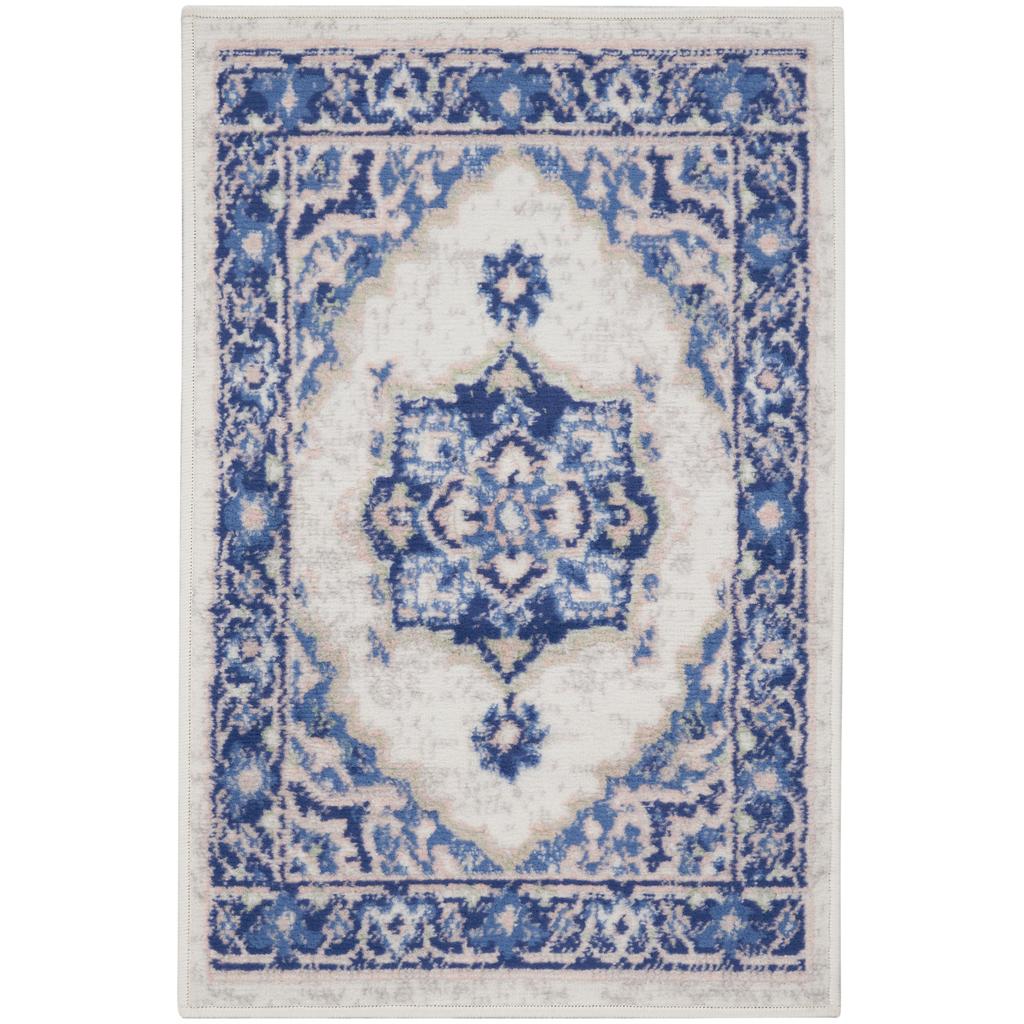 Nourison Home Whimsicle WHS03 Ivory Blue Indoor Rectangle Area Rug - Farmhouse Power Loomed Machine Made Low Pile