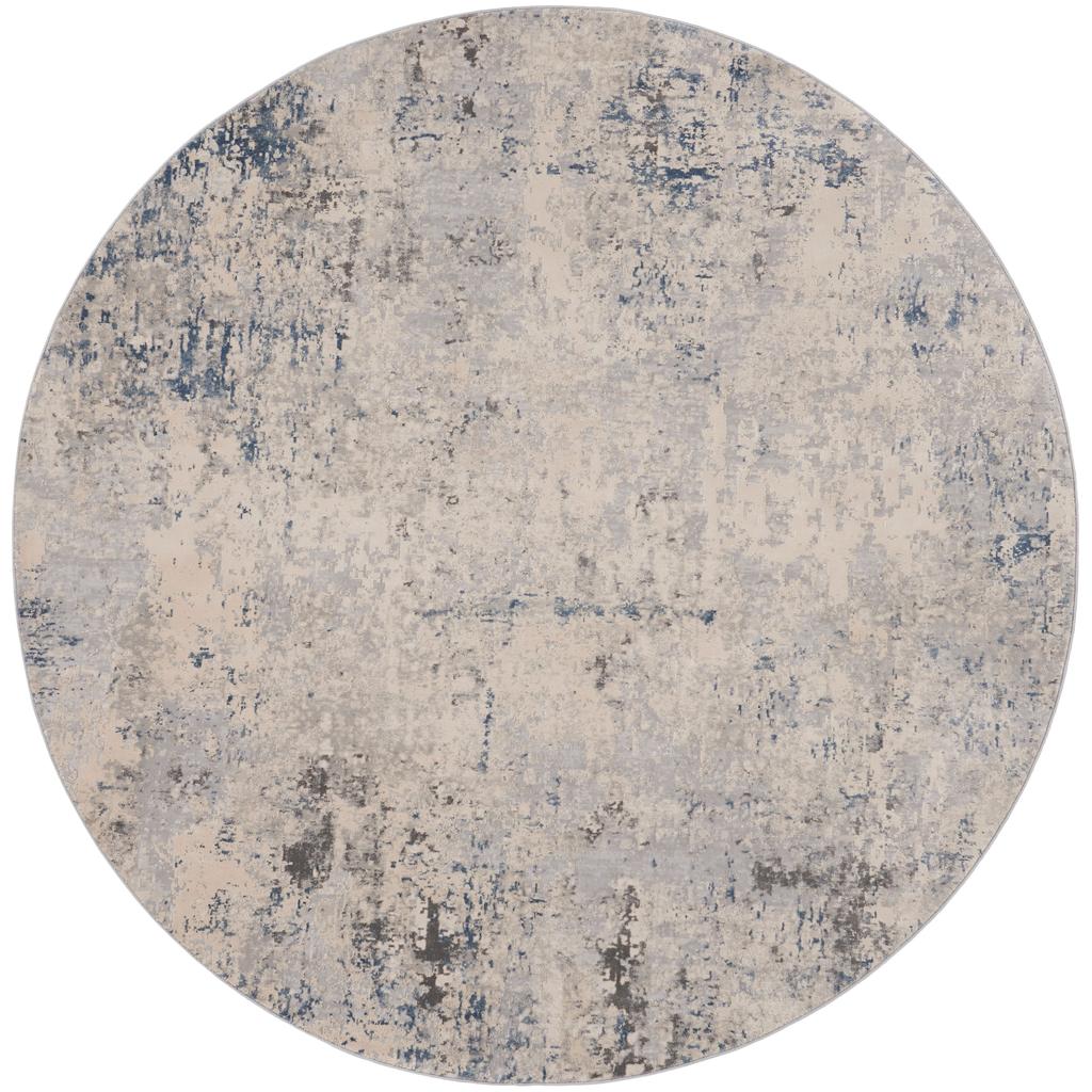 Nourison Home Rustic Textures RUS07 Ivory Grey Blue Indoor Round Area Rug - Modern Power Loomed Machine Made Medium Pile