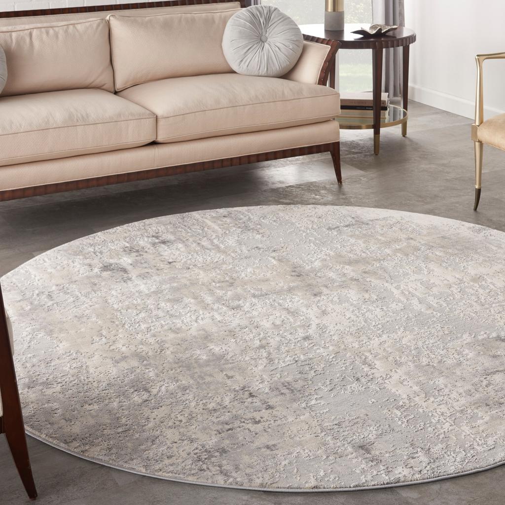 Nourison Home Rustic Textures RUS07 Grey Beige Indoor Round Area Rug - Modern Power Loomed Machine Made Medium Pile