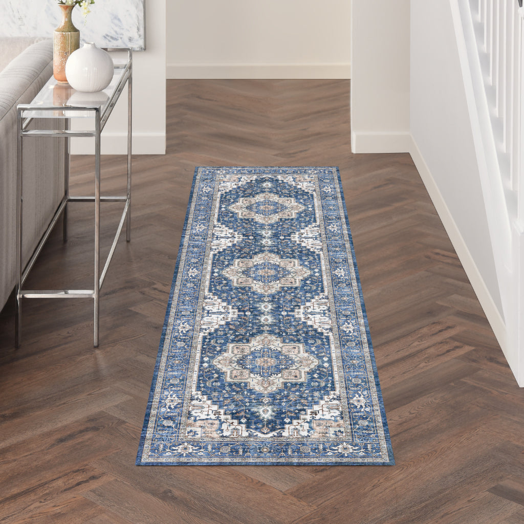 Nourison Home Fulton FUL10 Multicolor Indoor Runner - Vintage Style Flatweave Low Pile Hallway Runner with Shades of Blue-