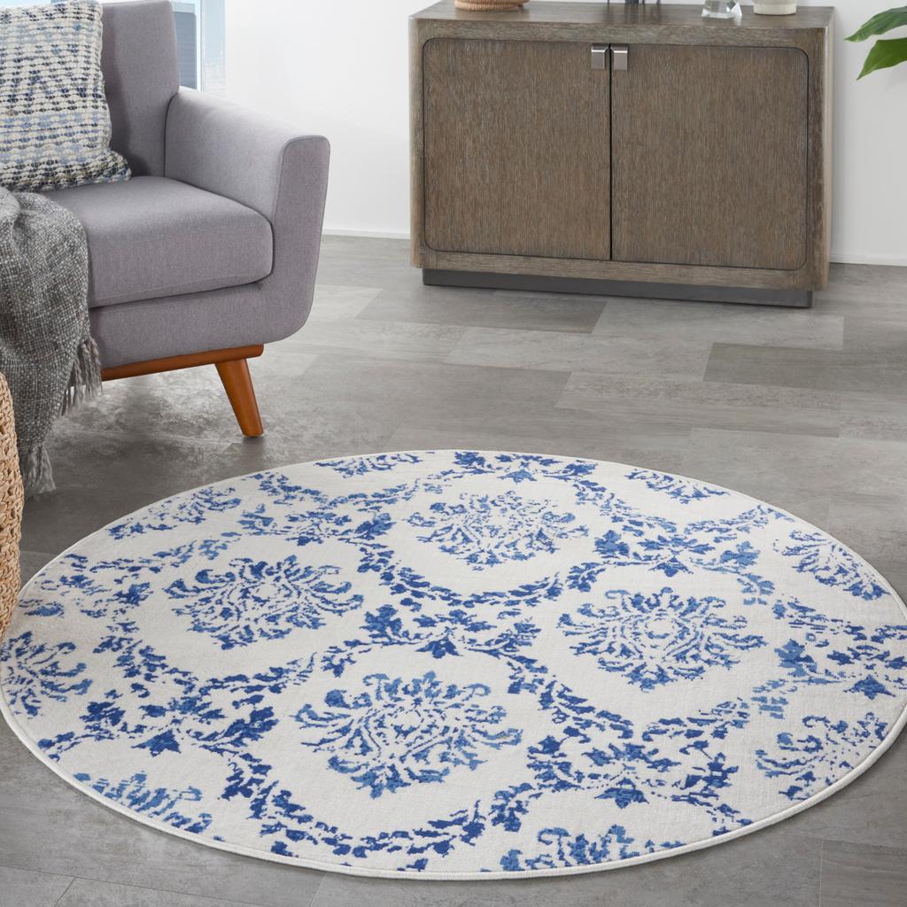 Nourison Home Whimsicle WHS01 Ivory Navy Indoor Round Area Rug - Farmhouse Power Loomed Machine Made Low Pile