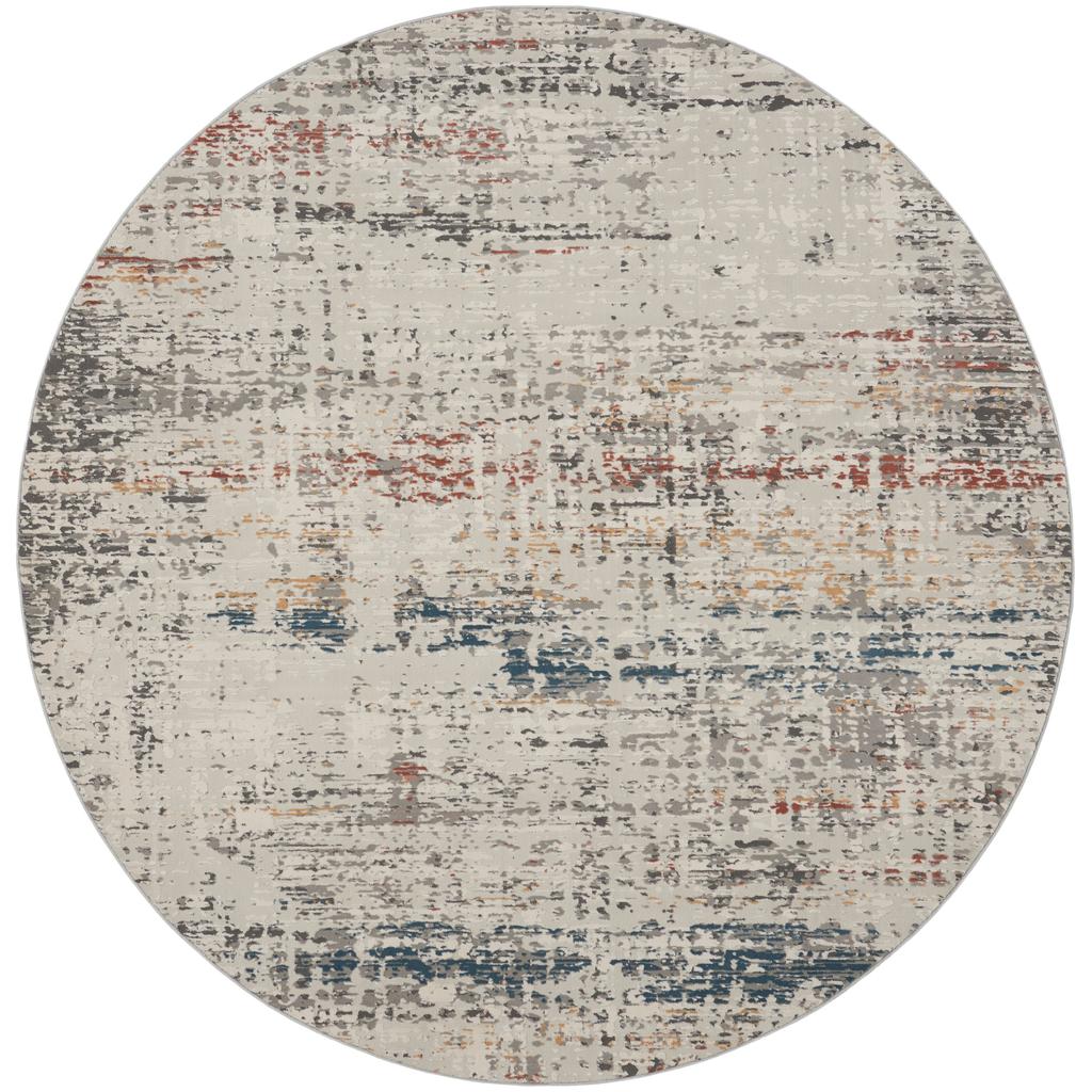 Nourison Home Rustic Textures RUS14 Light Grey Multicolor Light Grey Multi Indoor Round Area Rug - Modern Power Loomed Machine Made Medium Pile