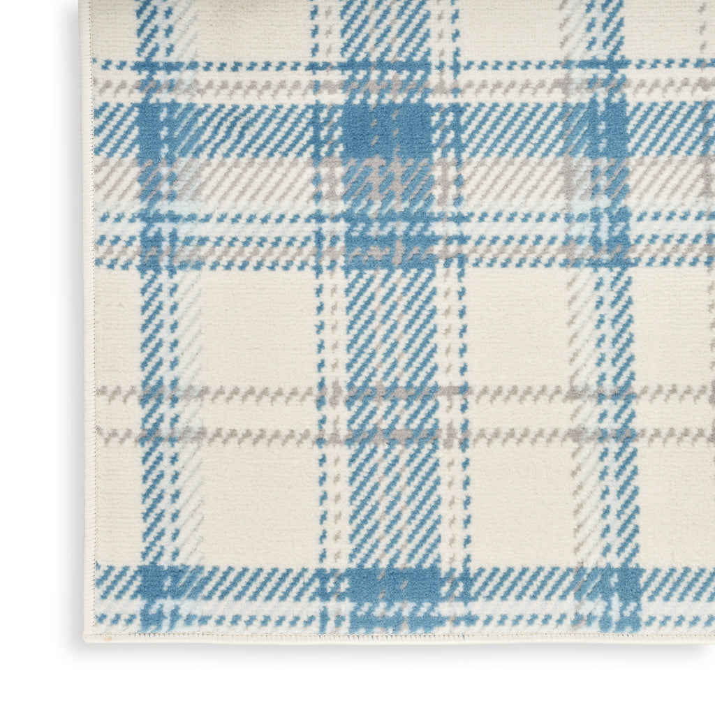 Nourison Home Grafix GRF03 Light Blue Indoor Runner - Power Loomed Medium Pile Plaid Runner