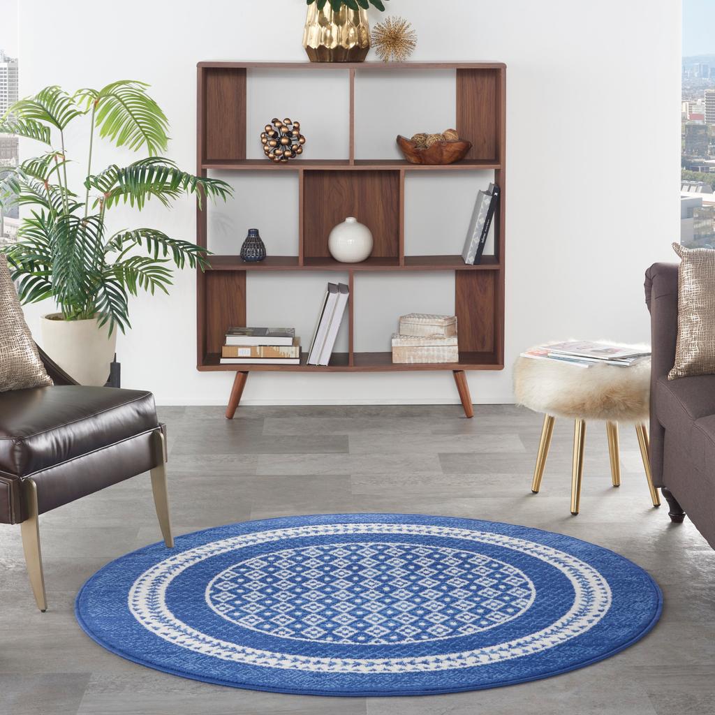 Nourison Home Whimsicle WHS13 Navy Indoor Round Area Rug - Farmhouse Power Loomed Machine Made Low Pile