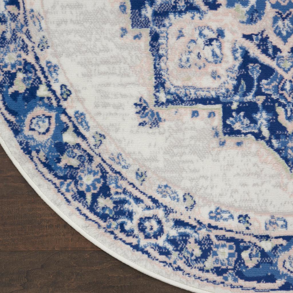Nourison Home Whimsicle WHS03 Ivory Blue Indoor Round Area Rug - Farmhouse Power Loomed Machine Made Low Pile