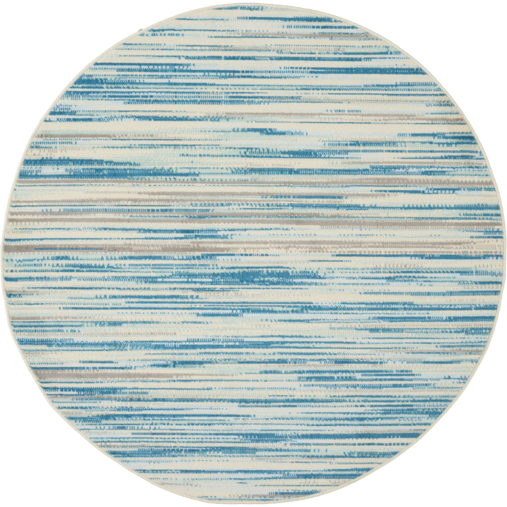 Nourison Home Jubilant JUB04 Two-Color Round Indoor Area Rug - Modern Style Medium Pile Rug with Blue-Gray Striped Pattern-