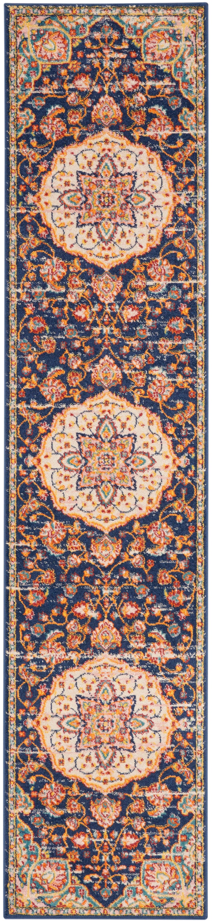 Nourison Home Passion PSN22 Navy Multicolor Indoor Runner - Transitional Power Loomed Machine Made Medium Pile