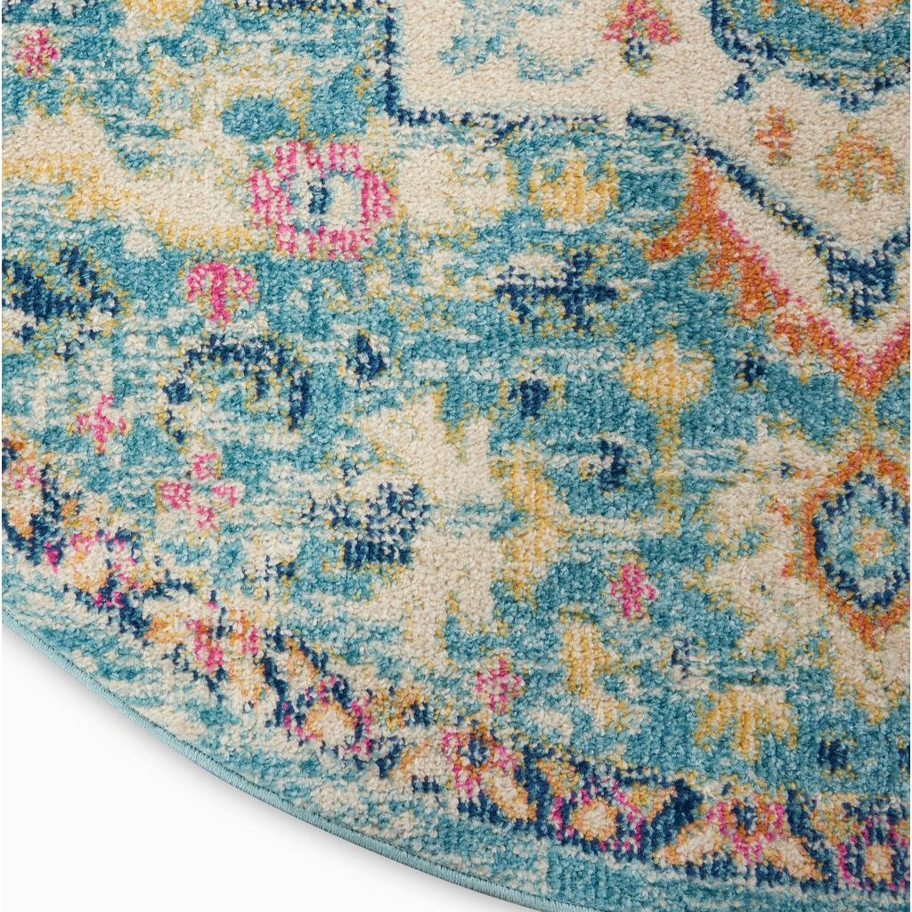 Nourison Home Passion PSN25 Ivory Light Blue Indoor Round Area Rug - Bohemian Power Loomed Machine Made Medium Pile