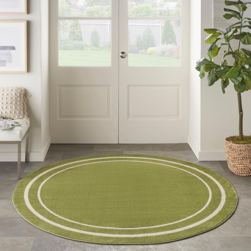 Nourison Home Nourison Essentials NRE02 Green Ivory Indoor/Outdoor Round Area Rug - Contemporary Power Loomed Machine Made Low Pile