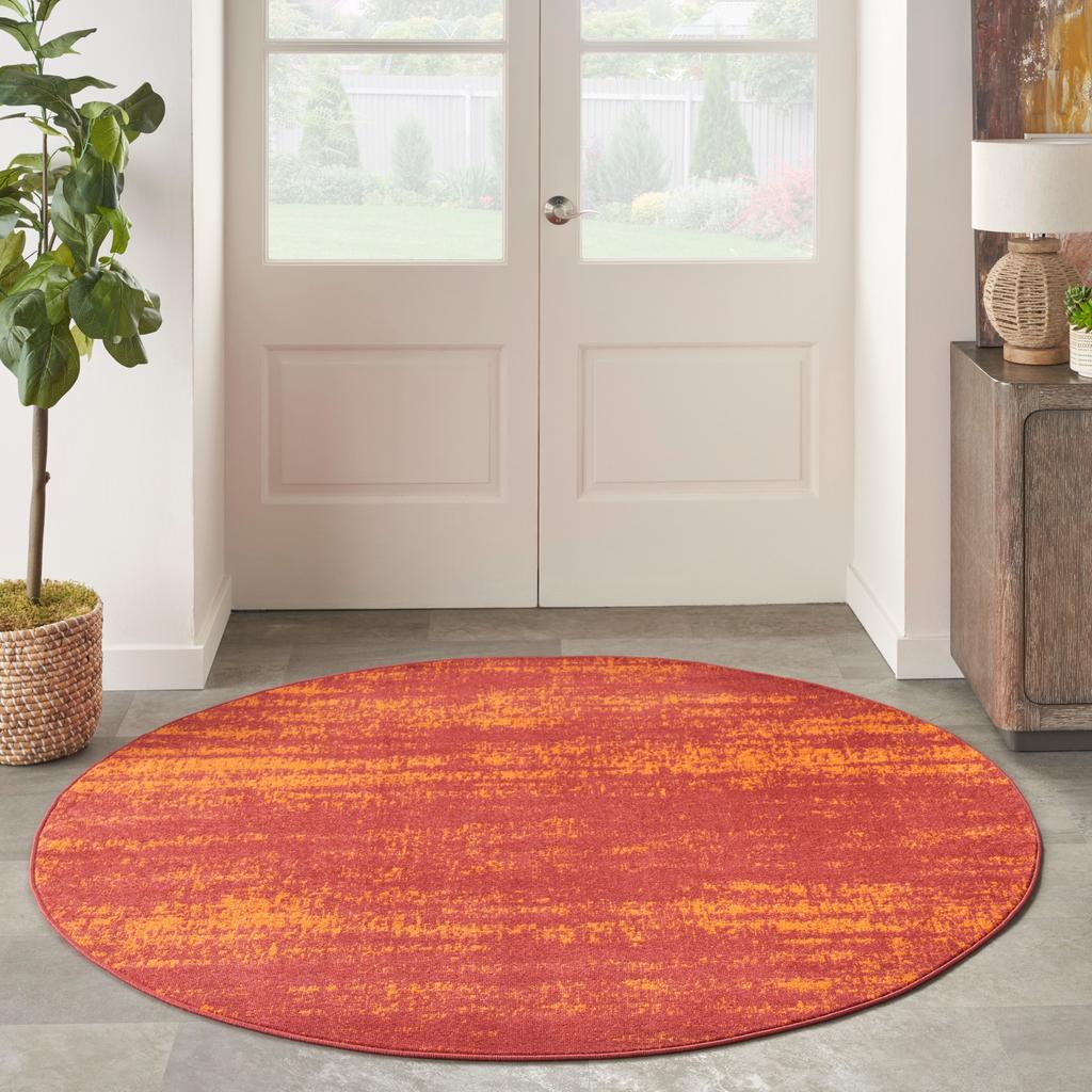 Nourison Home Nourison Essentials NRE03 Red Indoor/Outdoor Round Area Rug - Modern Power Loomed Machine Made Low Pile