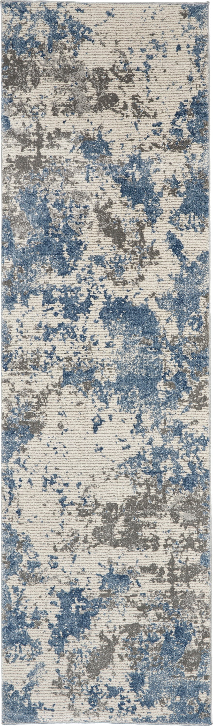 Nourison Home Rustic Textures RUS08 Grey Blue Grey/Blue Indoor Runner - Modern Power Loomed Machine Made Medium Pile