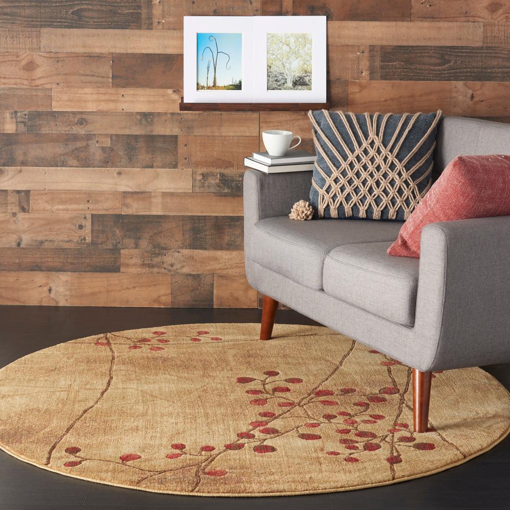 Nourison Home Somerset ST74 Brown Latte Indoor Round Area Rug - Rustic Power Loomed Machine Made Medium Pile