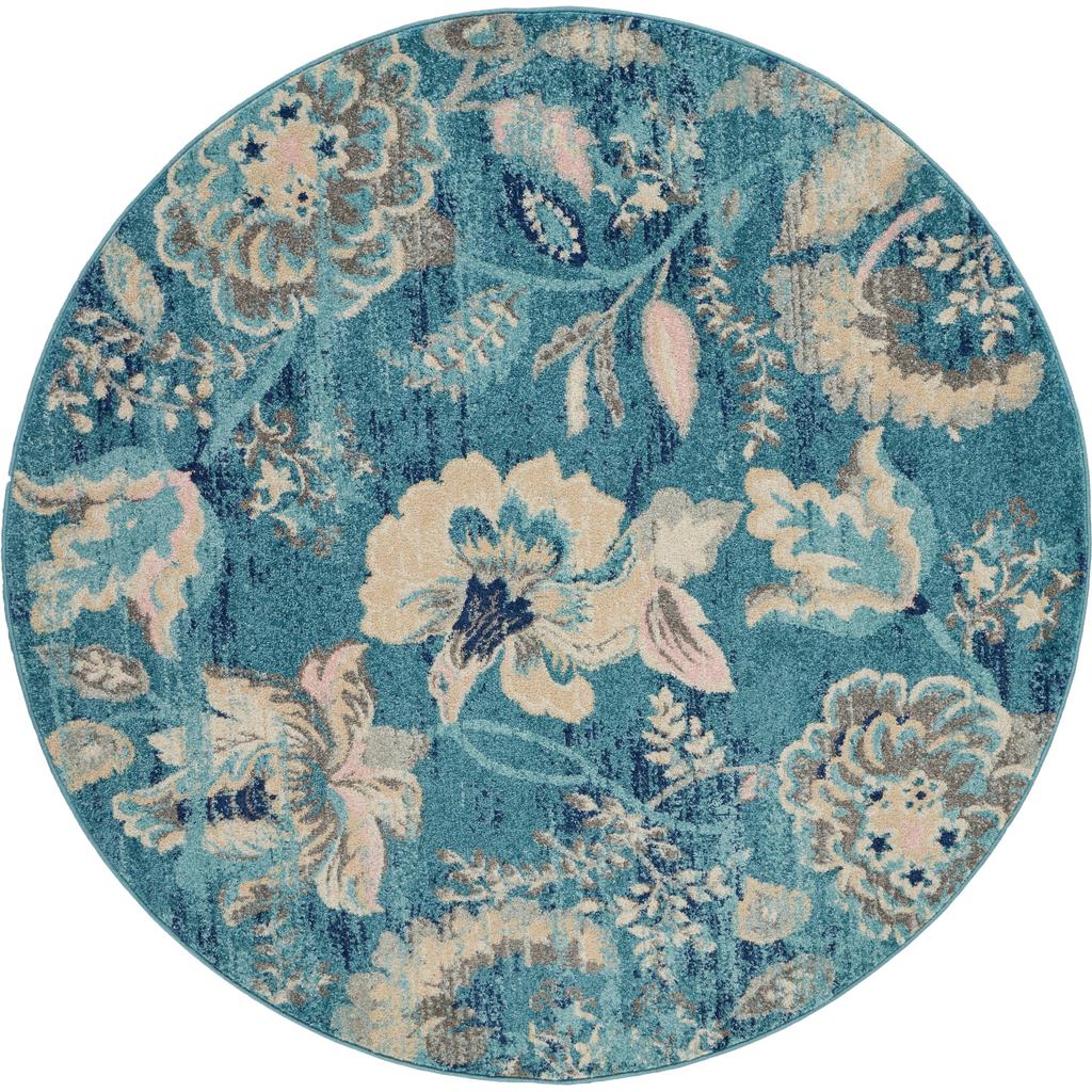 Nourison Home Tranquil TRA02 Turquoise Indoor Round Area Rug - Vintage Power Loomed Machine Made Medium Pile