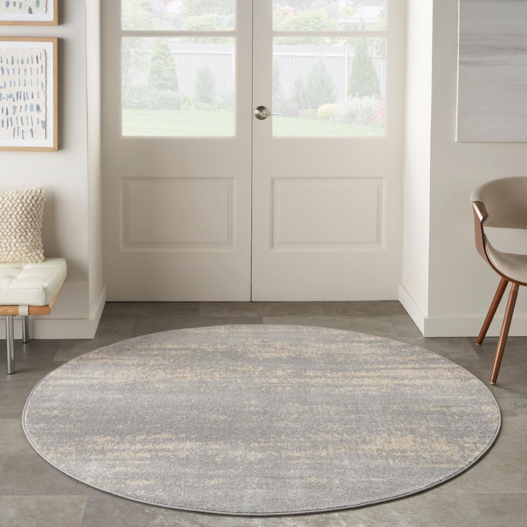 Nourison Home Nourison Essentials NRE03 Grey Beige Indoor/Outdoor Round Area Rug - Modern Power Loomed Machine Made Low Pile