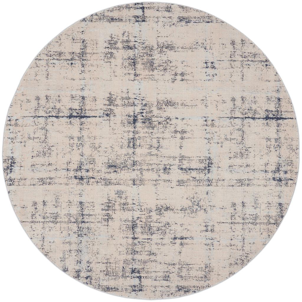 Nourison Home Rustic Textures RUS06 Ivory Blue Indoor Round Area Rug - Modern Power Loomed Machine Made Medium Pile