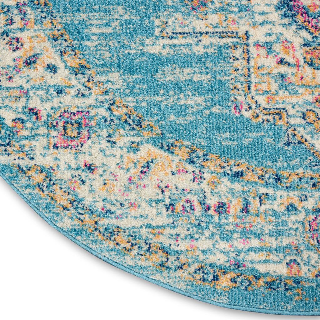 Nourison Home Passion PSN03 Light Blue Indoor Round Area Rug - Bohemian Power Loomed Machine Made Medium Pile