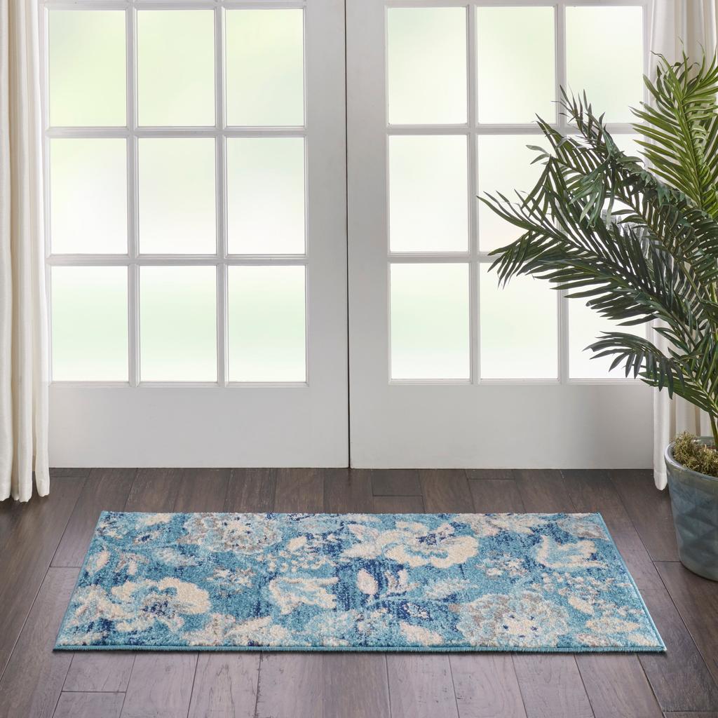 Nourison Home Tranquil TRA02 Turquoise Indoor Rectangle Area Rug - Vintage Power Loomed Machine Made Medium Pile