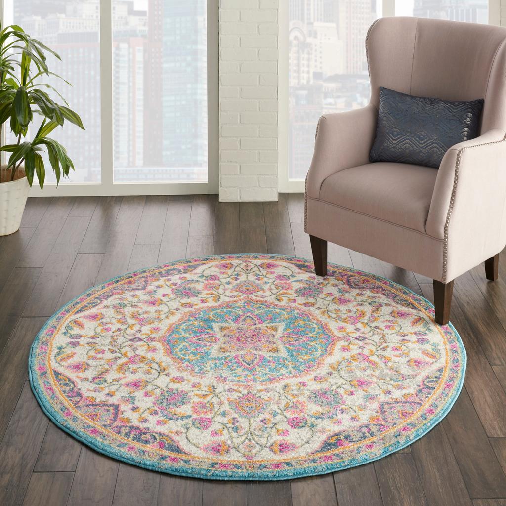 Nourison Home Passion PSN22 Ivory Multicolor Indoor Round Area Rug - Transitional Power Loomed Machine Made Medium Pile