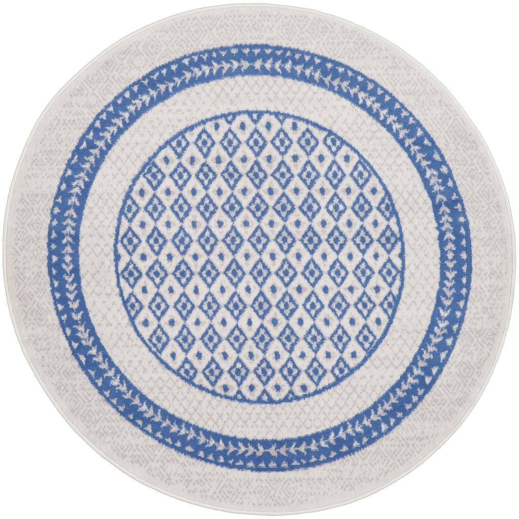 Nourison Home Whimsicle WHS13 Ivory Blue Indoor Round Area Rug - Farmhouse Power Loomed Machine Made Low Pile