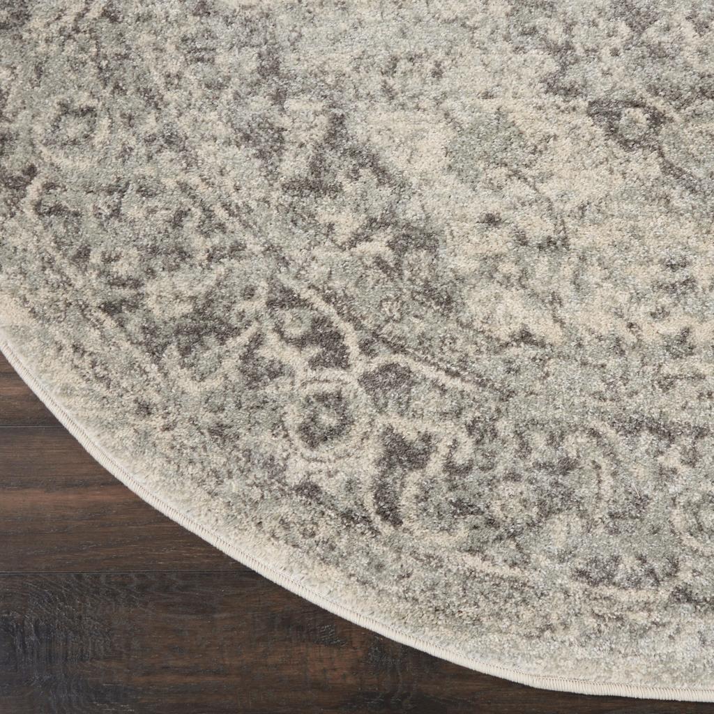 Nourison Home Tranquil TRA05 Grey and White Ivory/Grey Indoor Round Area Rug - Vintage Power Loomed Machine Made Medium Pile