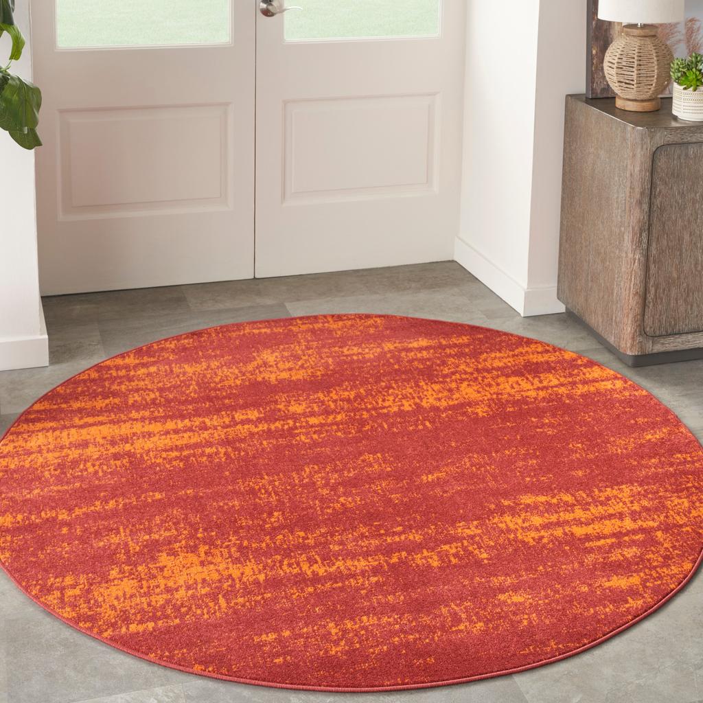 Nourison Home Nourison Essentials NRE03 Red Indoor/Outdoor Round Area Rug - Modern Power Loomed Machine Made Low Pile