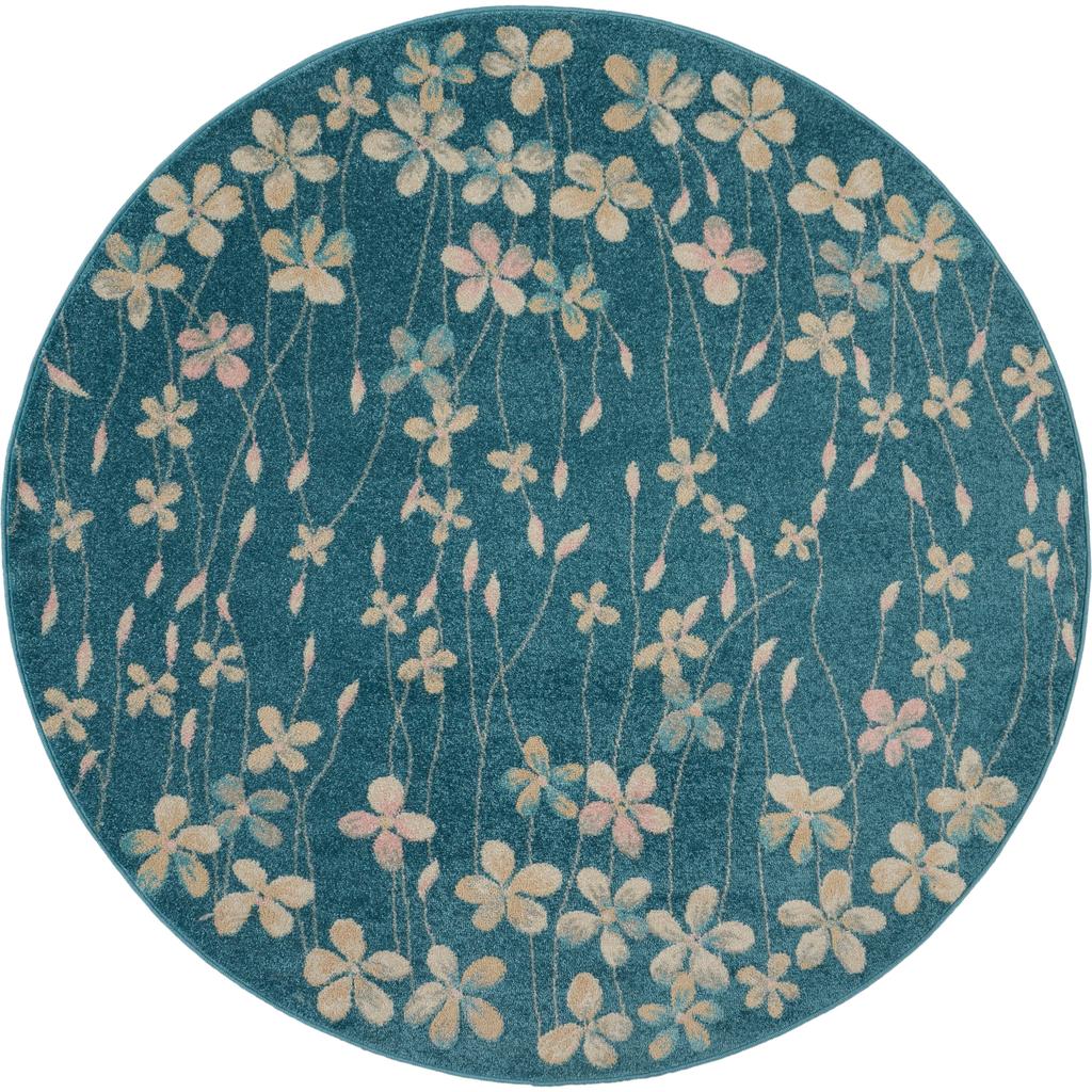 Nourison Home Tranquil TRA04 Turquoise Blue Turquoise Indoor Round Area Rug - Contemporary Power Loomed Machine Made Medium Pile