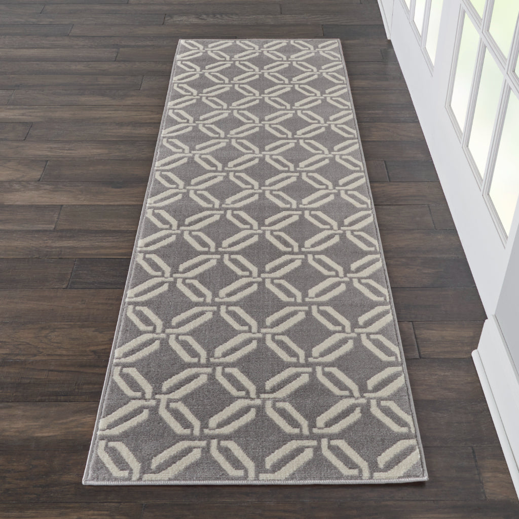 Nourison Home Jubilant JUB17 Gray Indoor Runner - Contemporary Style Medium Pile Trellis Runner-