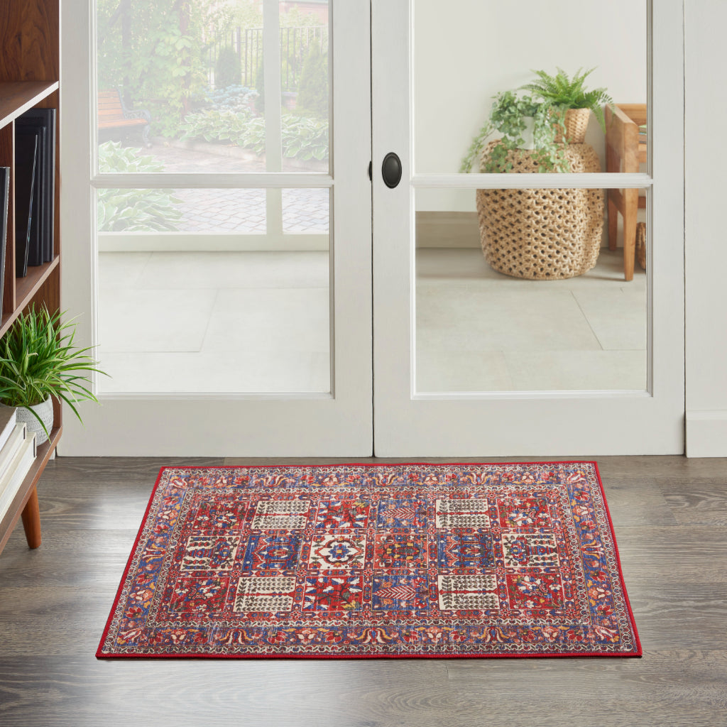 Nourison Home Fulton FUL05 Multicolor Indoor Rectangle Area Rug - Vintage Style Flatweave Low Pile Rug with Shades of Red