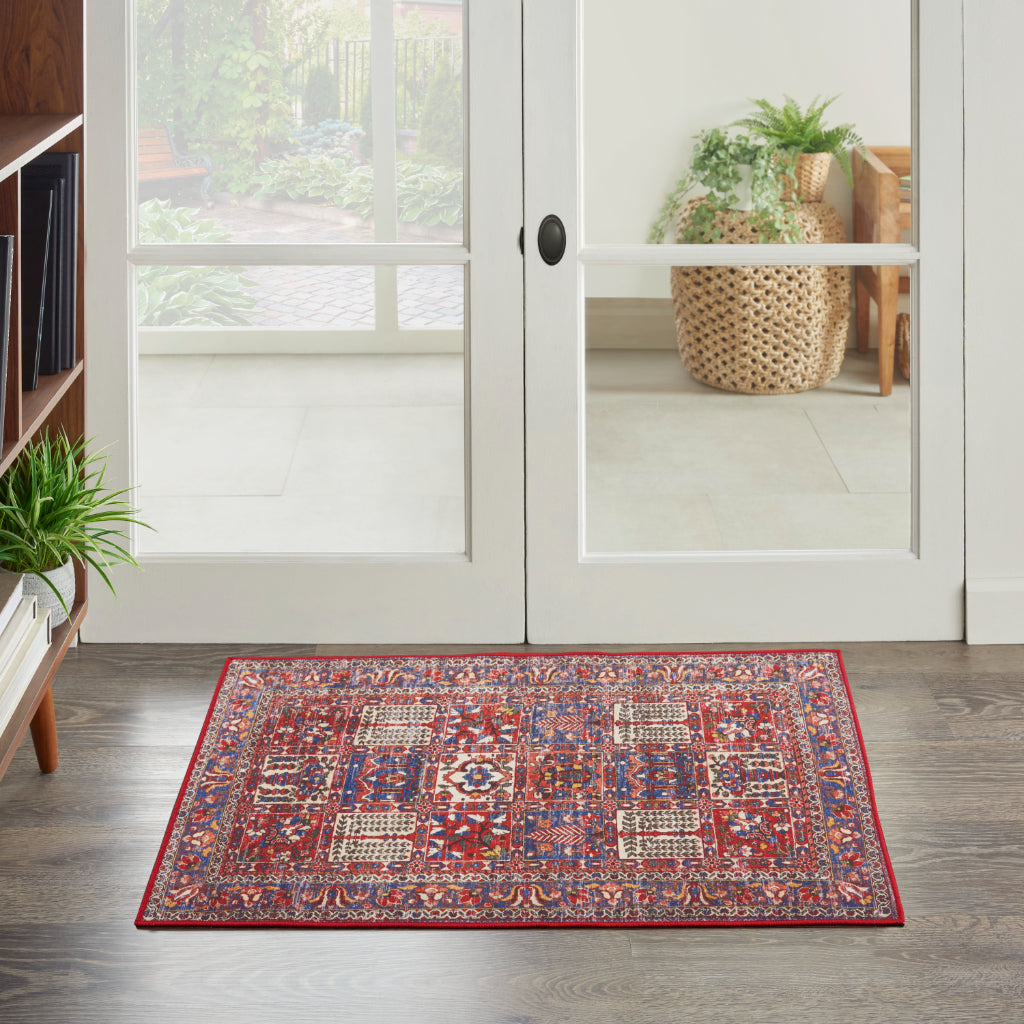 Nourison Home Fulton FUL05 Multicolor Indoor Rectangle Area Rug - Vintage Style Flatweave Low Pile Rug with Shades of Red-