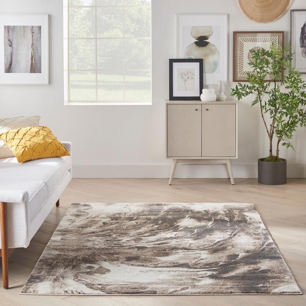 Nourison Home American Manor AMR03 Ivory/Mocha Ivory Mocha Indoor Rectangle Area Rug - Modern Power Loomed Machine Made Medium Pile