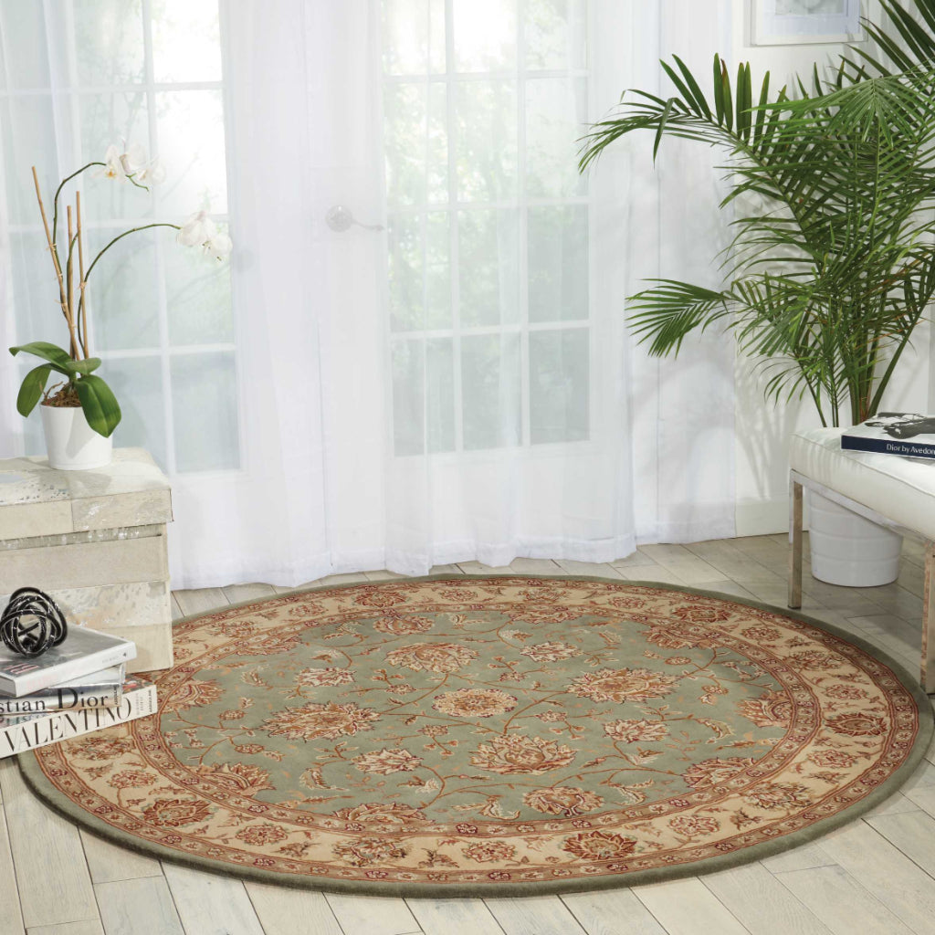 Nourison Home Nourison 2000 Multicolor 2210 Indoor Round Area Rug - Elegant Wool & Silk Floral Rug with Blue Background-