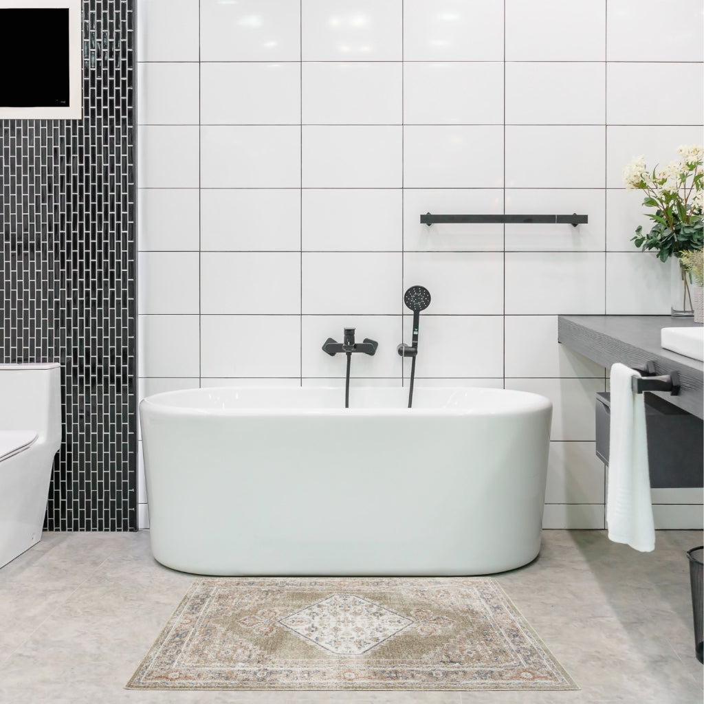 Nourison Home Astra ASW11 Rectangle Multicolor Machine Washable Rug - Power Loomed Persian Rug with Faded Brown Medallion Pattern-