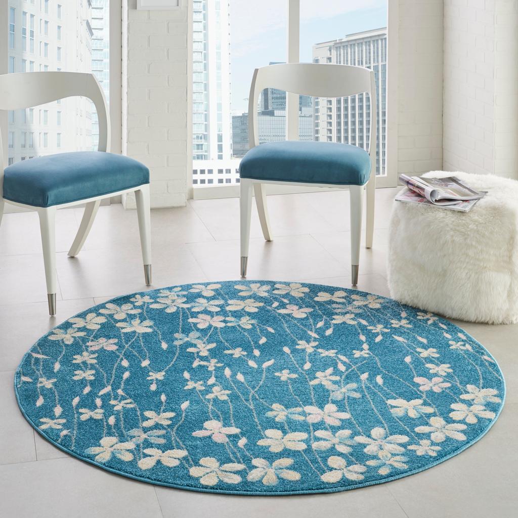 Nourison Home Tranquil TRA04 Turquoise Blue Turquoise Indoor Round Area Rug - Contemporary Power Loomed Machine Made Medium Pile