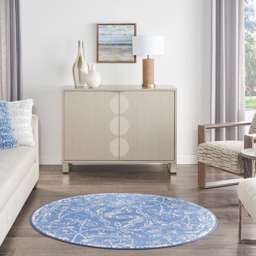 Nourison Home Whimsicle WHS05 Blue Indoor Round Area Rug - Farmhouse Power Loomed Machine Made Low Pile