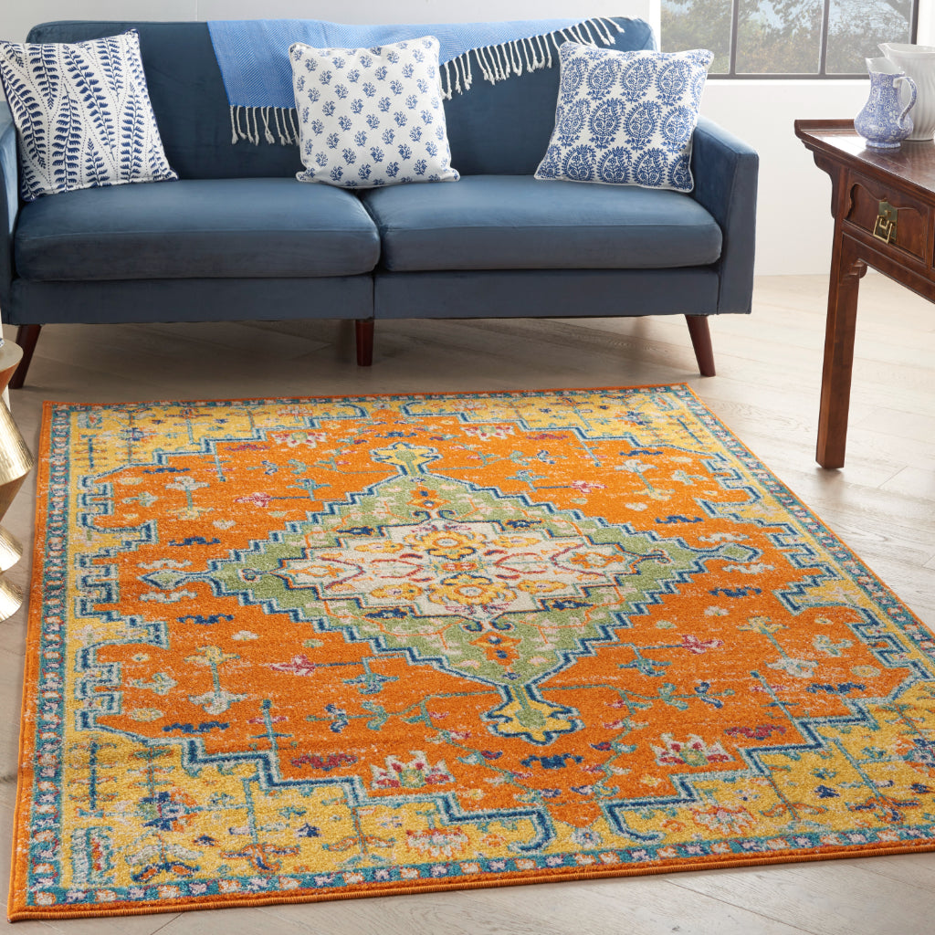 Nourison Home Allur ALR01 Machine Made Multicolor Rectangle Area Rug - Power Loomed Indoor Rug with Orange Persian Inspired Pattern-
