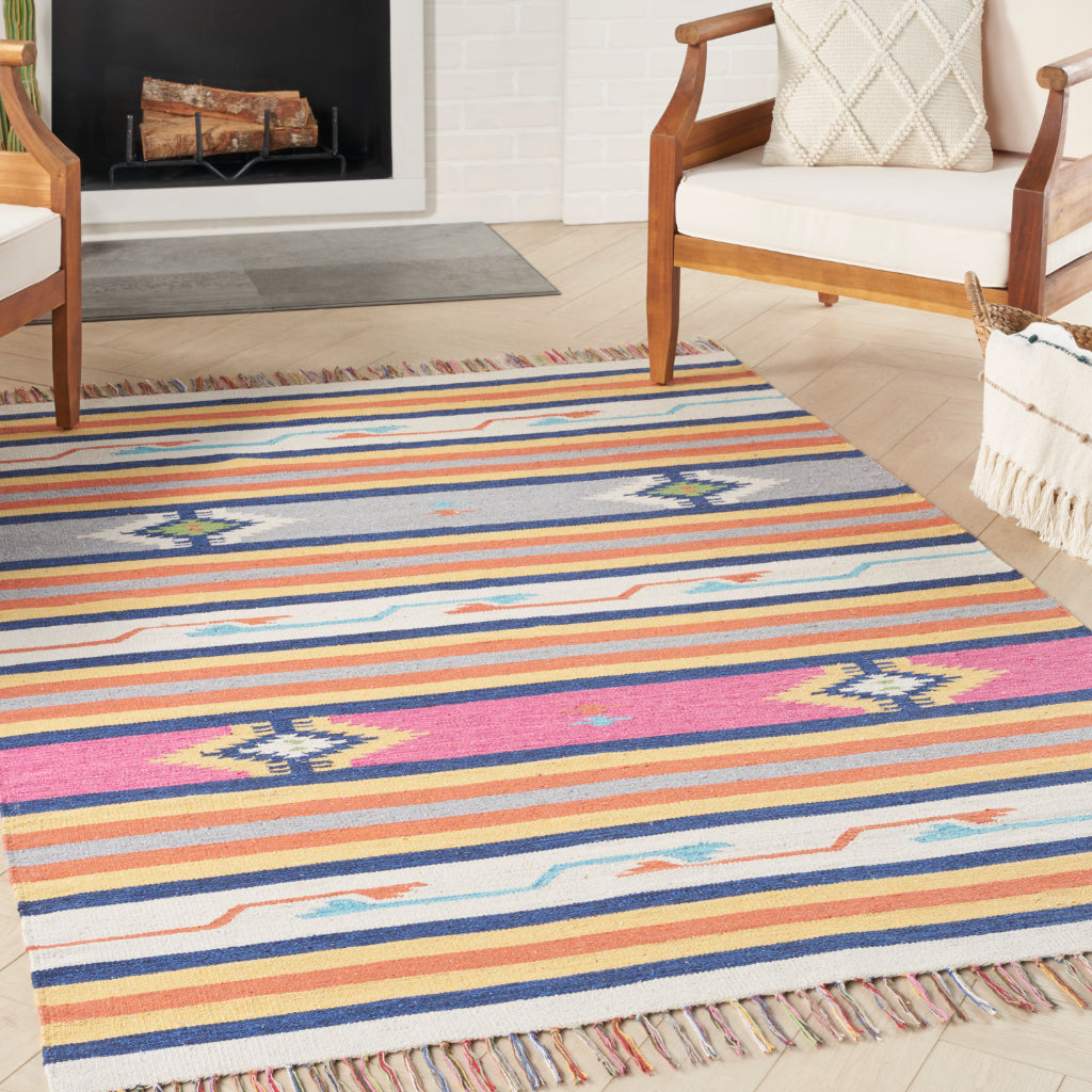 Nourison Home Baja BAJ01 Handmade Multicolor Rectangle Area Rug - Reversible Indoor Rug with White Background