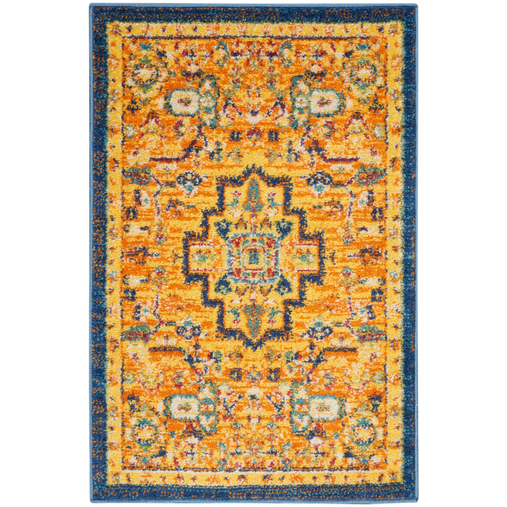 Nourison Home Allur ALR04 Power Loomed Multicolor Rectangle Area Rug - Indoor Floral Rug with Orange Background-