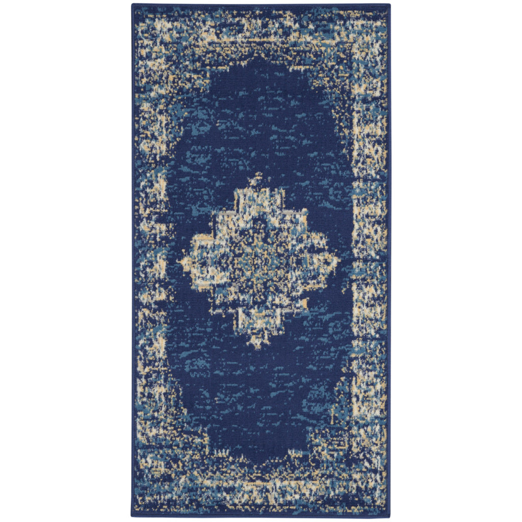 Nourison Home Grafix GRF14 Navy Blue Indoor Rectangle Area Rug - Vintage Style Power-Loomed Medium Pile Rug with Shades of Blue & White-