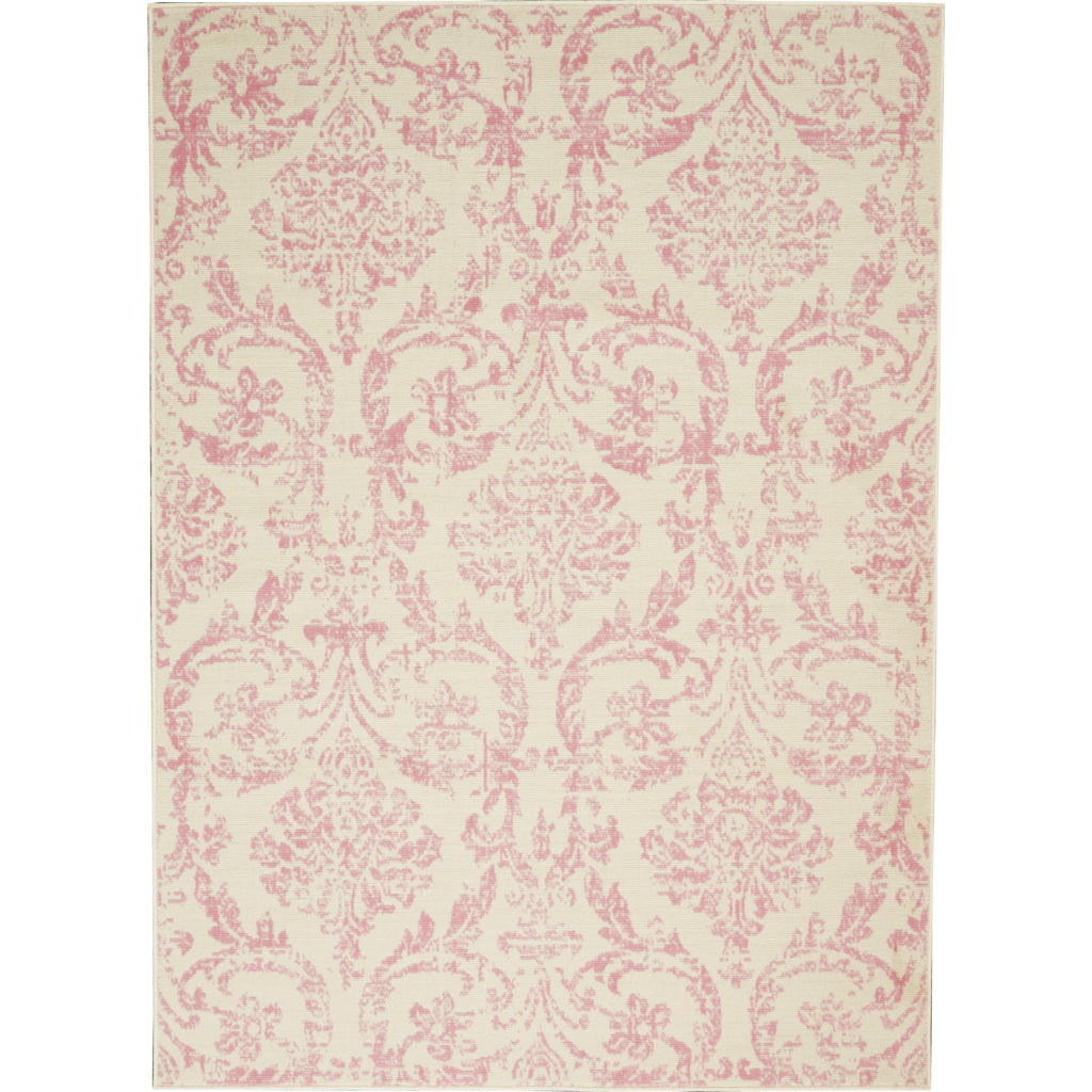 Nourison Home Jubilant JUB09 Pink Rectangle Indoor Area Rug - Classic Damask Pattern Medium Pile Rug-