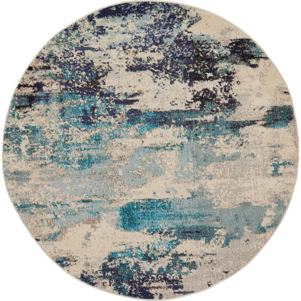 Nourison Home Celestial CES02 Blue Round Indoor Area Rug - Power Loomed Modern Abstract Medium Pile Rug